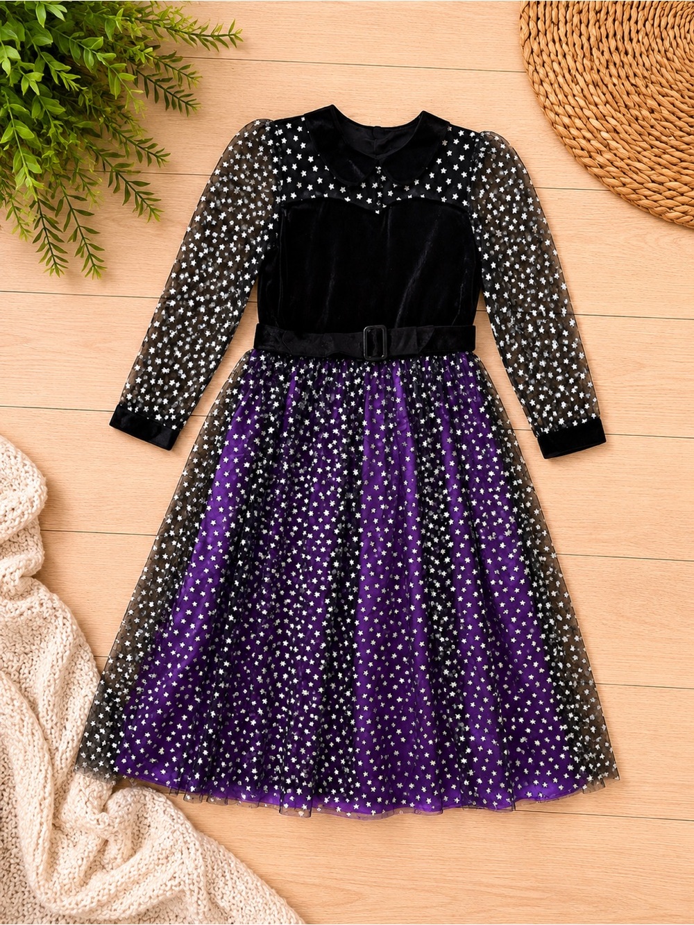 New Target Girls Witch Halloween Costume Dress Size Large Purple & Black
